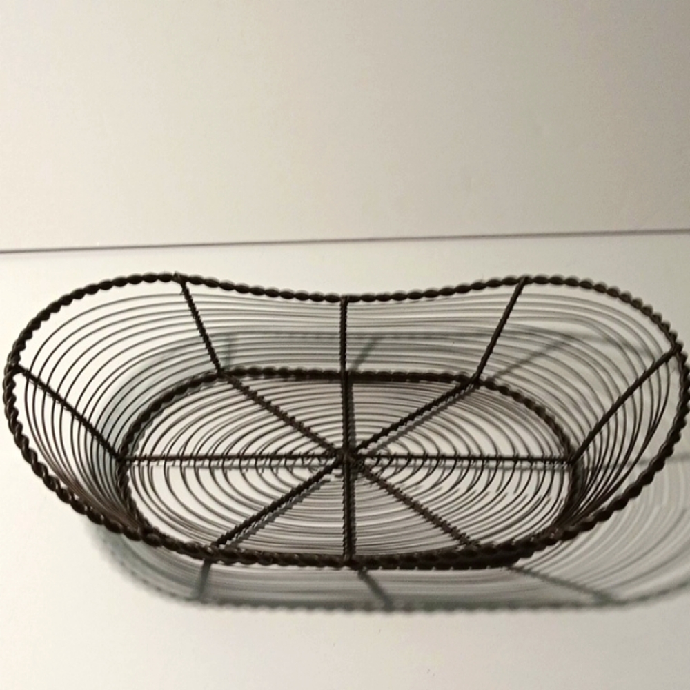 Wire Bread basketin Rustic Farmhouse Brown Metal. 15 By 9 Inches